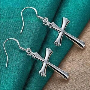 Hand Crafted Silver Cross Earrings with French Hook